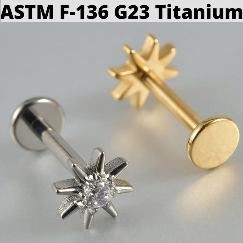Серебряная четырехконечная звезда G23 Сплошной титан Серьга-гвоздик для хряща 16G С внутренней резьбой Солнце Хеликс Мочка уха Пирсинг Украшение