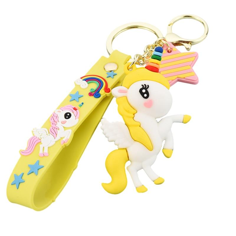 Cute Cartoon Rainbow Horse Keychain Pendant Unicorn Silicone Doll Women's Bag Car Key Chain Ring Decoration Bha-008y