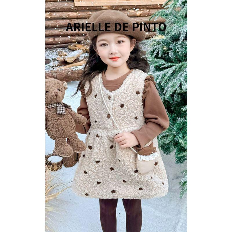 French Arielle De Pinto Kidsren's Velvet Suit Skirt Winter Outfit for Girls Warm Furry Skirt Two-Piece Set