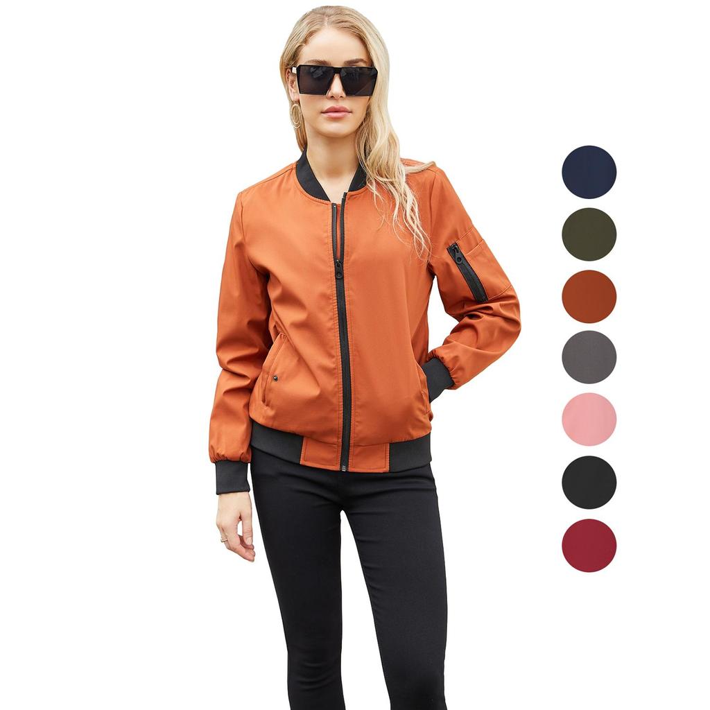 Женская куртка-бомбер с длинными рукавами, бейсбольный воротник, тонкая свободная верхняя одежда, летные куртки на молнии, весенне-осеннее пальто