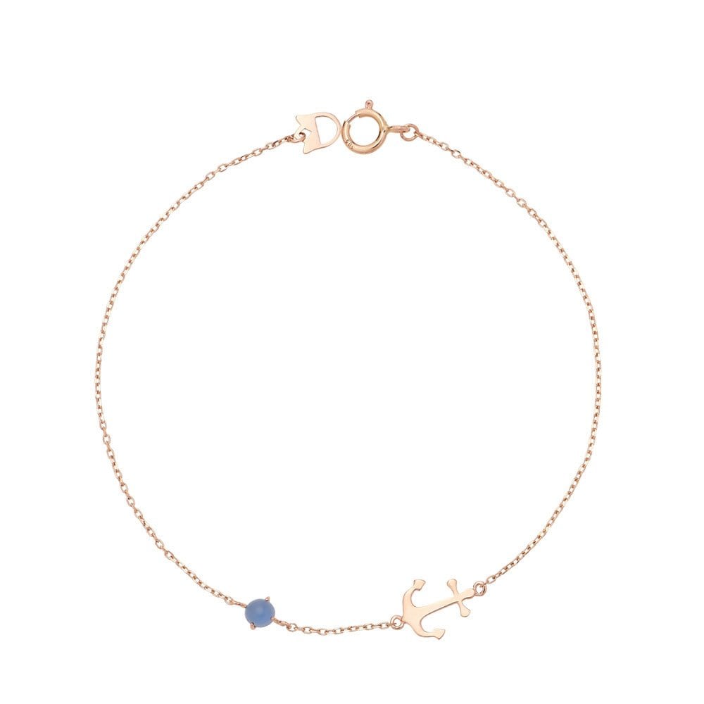 14K Gold Bracelet Chain Blue Cubic Anchor