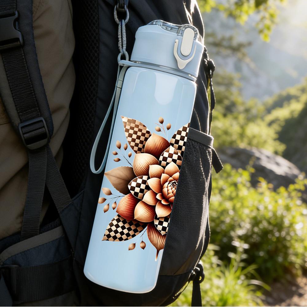 1PC Leopard Succulent Flower Graphic,750ml Color Plastic Sports Water Bottle,Leakproof Flip Straw Lid,Suitable for Sports Office Home Use