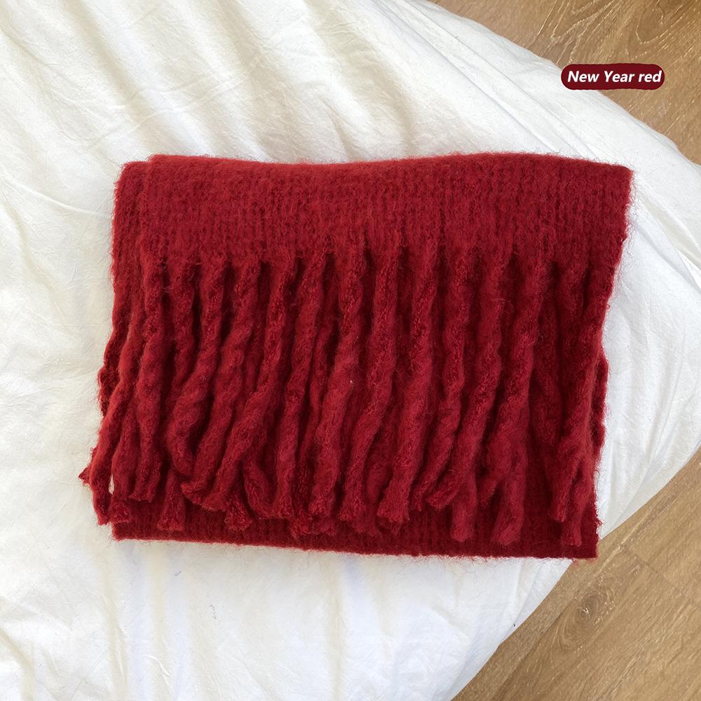 Korean Style Colorful Plaid Scarf for Women Soft Solid Color Scarf Thickened Warm Soft Girl Student Tassel Versatile Mohair