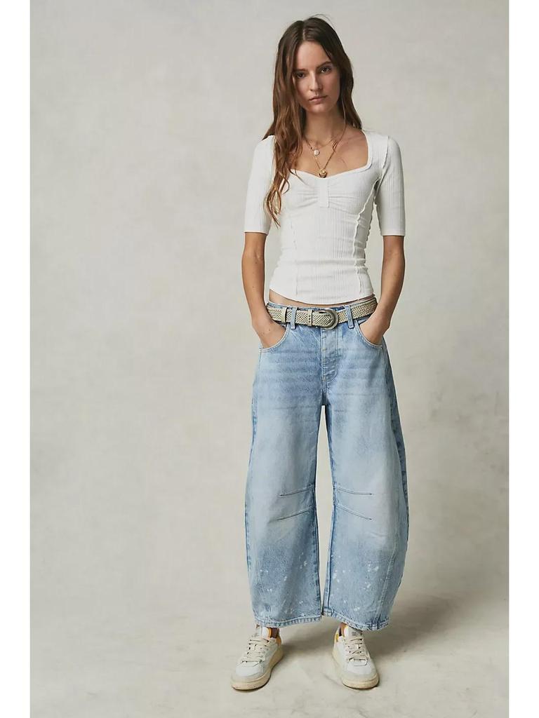 Новая европейско-американская мода: Женские свободные брюки с заниженной талией из выстиранного денима с широкими штанинами