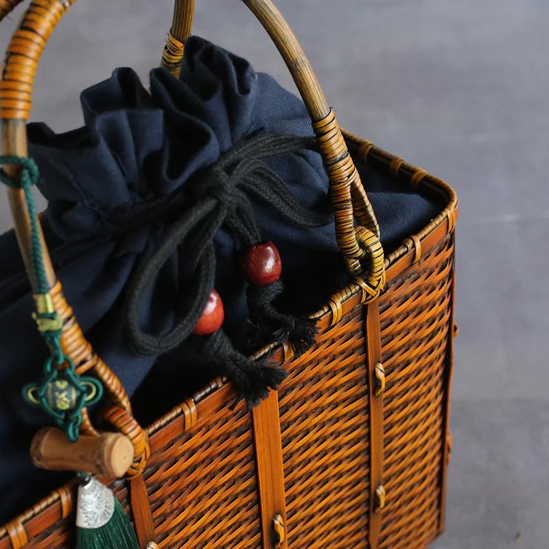 Японское плетение из бамбука, изготовление сетчатых сумок, старые сумки для хранения, чемодан-кейс для хранения чайного набора, удобная сумка-органайзер с ручкой