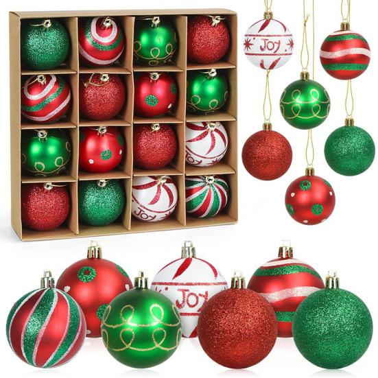 16 Pcs Christmas Ball Ornaments 2.36 Inch Shatterproof Plastic Balls Christmas Tree Hanging Decoration for Xmas Tree Holiday Party Decor