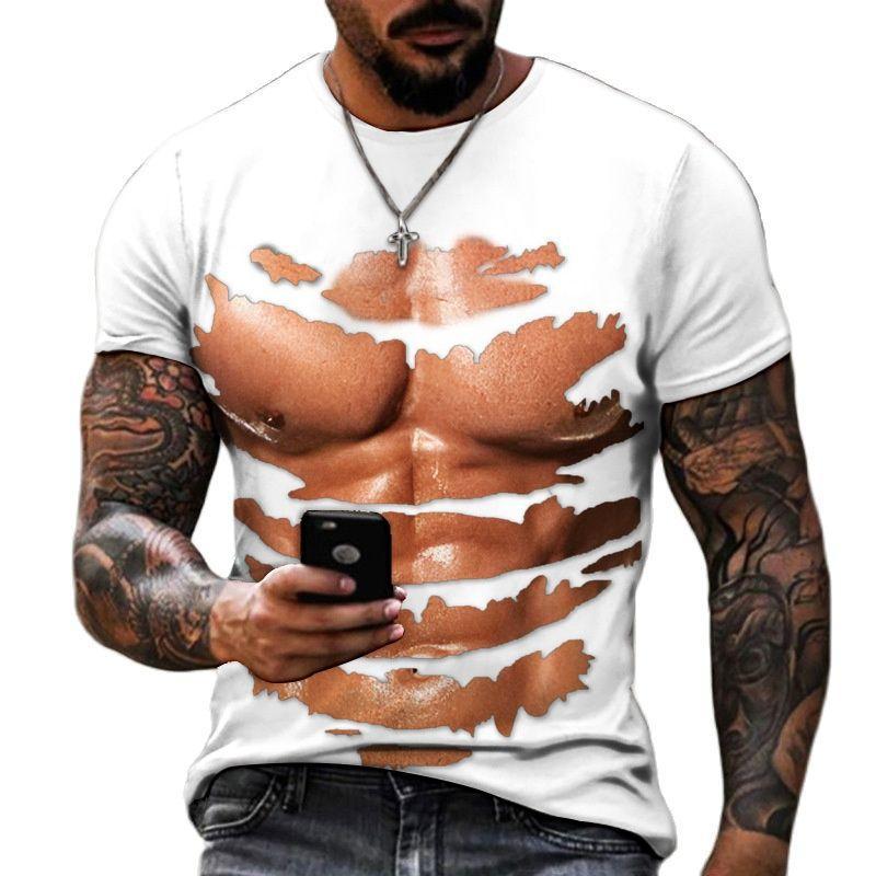 Fashion Muscle Graphics T-shirts Summer Trend Short Sleeve Mens 3D Tear Printed T Shirts Casual Streetwear Oversized Tees Tops
