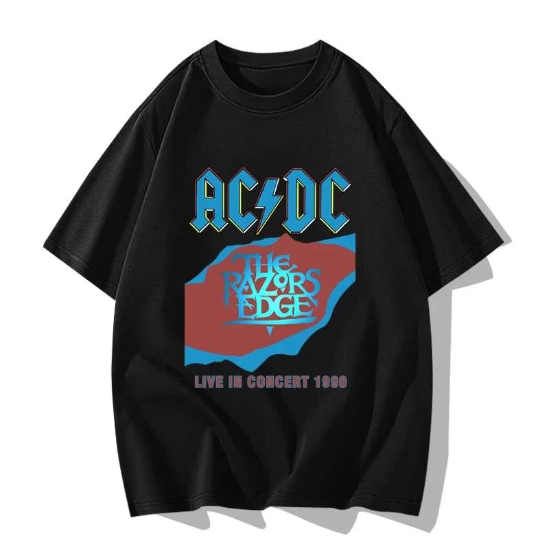 Europe and The United States ACDC Band Around The Nostalgic Classic Cotton Loose  Casual Short-sleeved T-shirt