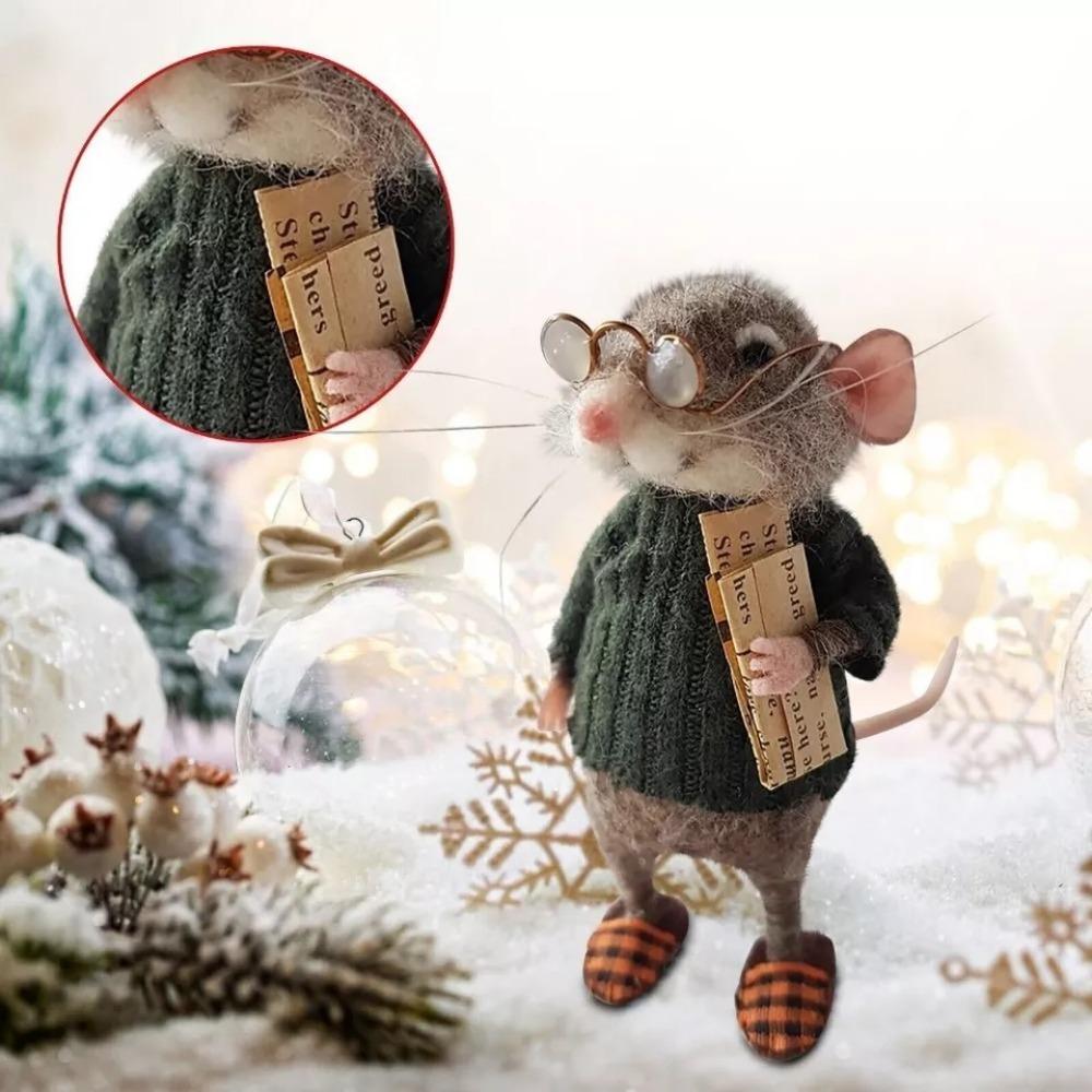 DIY Craft Needle Felted Needle Felted Mouse Ornament, Cute Felt Mice Figurine for Christmas Decor, Christmas Mouse Doll Decorations