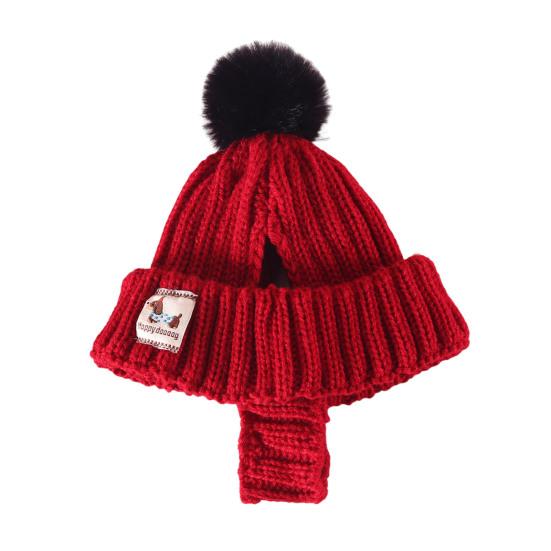 Knitted Dog Hat Cat Pompon Hat Winter Warm Hat with Ear Holes for Small