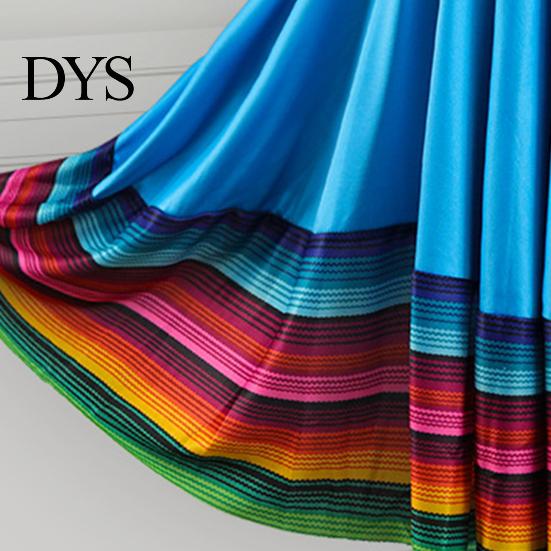 Dance Skirt Midi Ladies Folk Elastic High Waist Spanish Swing Rainbow Large Hem Mexican Flamenco Performance