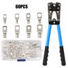 60pcs Auto Copper Ring Terminals Wire Crimp Connector Battery Terminal HX-50B Crimping Pliers Soldered Connector Kit