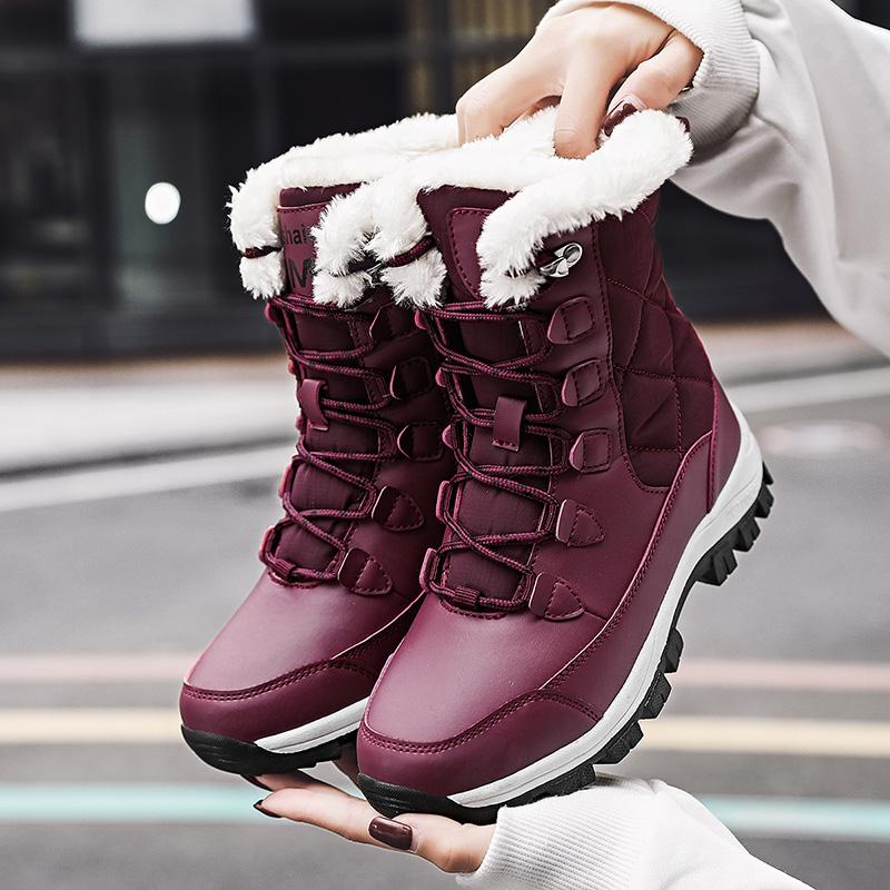 MAITA Ankle Boots Women Winter Shoes Keep Warm Non-slip Black Snow Boots Ladies Lace-up Plus Size 41 Boots