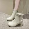 French Thick Heel Fashion Boots Martin Boots 2025 Autumn and Winter New High Heels Thin Boots White Small Short Boots Women