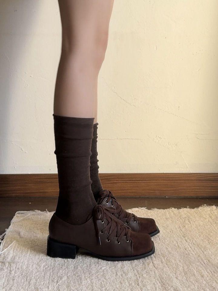 Модная ретро британская шнуровка квадратный носок одинарная обувь женская весна 2025 новый нишевый дизайн толстый каблук туфли Мэри Джейн