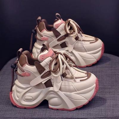 Женские кроссовки 2025 Мода Теннисные Женские Женская обувь Дизайнерские Кроссовки Новая Толстая Подошва Розовые Высокие Тканевые На шнуровке