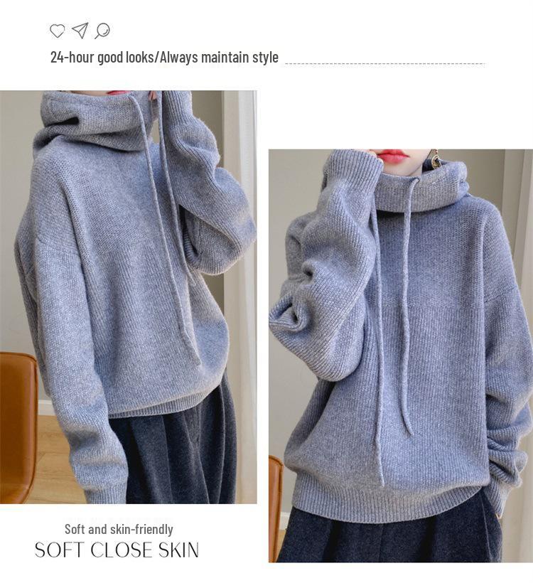 Женский зимний свитер 2024 года свободного кроя однотонный с толстым воротником-стойкой