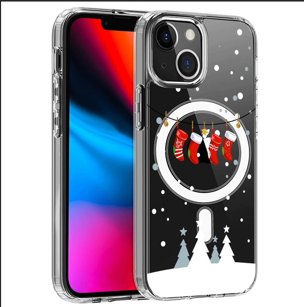 Магнитный чехол-рождественский носок для iPhone 15/16/17 Pro Max - Прозрачный защитный чехол с полным покрытием