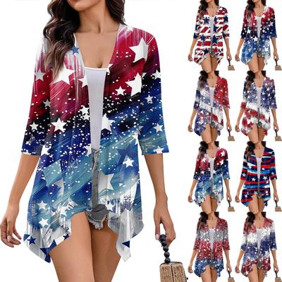 Женский кардиган неправильной формы с принтом, рукавами три четверти и карманной курткой