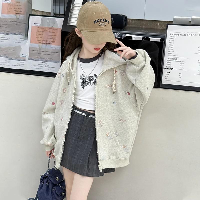 Весна и Осень 2025 Кардиган с капюшоном для девочек - Модная бейсбольная куртка с длинным рукавом