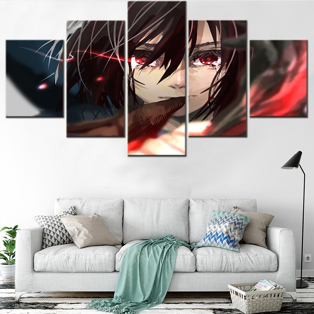 5 Pieces Canvas Wall Arts Anime Poster Painting Modular Picture Print Attack On Titan Wallpaper Home Decor Bedroom Teenager Gift