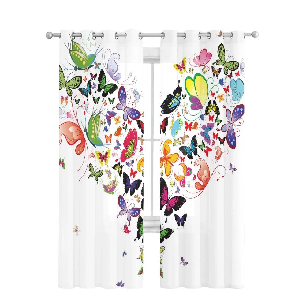 Красочные белые шифоновые прозрачные шторы в форме сердца в форме бабочки для гостиной, спальни, украшения, оконные вуали, тюлевые занавески