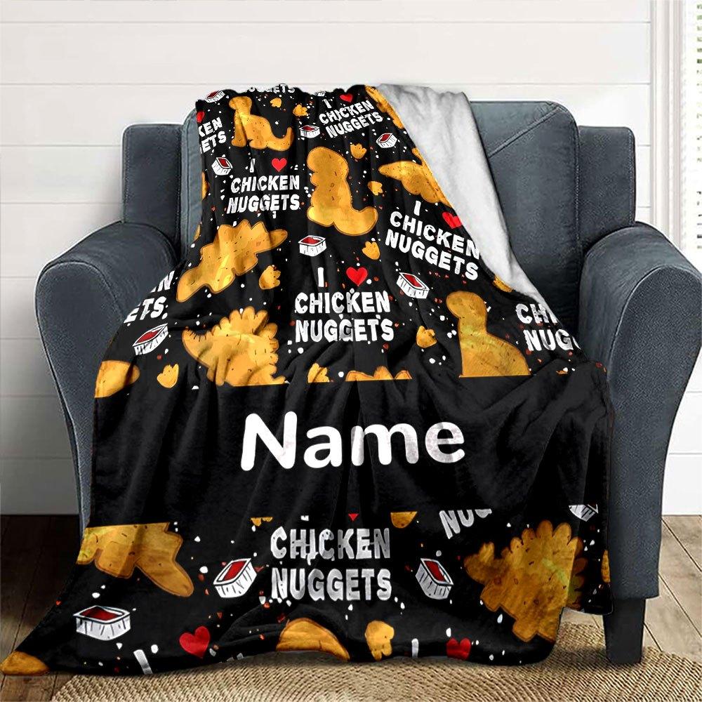 Chicken Nugget Love Throw Customizable Blanket Customize Text Comfortable For Sofa Couch Office Bed Picnics All Season Use Modern Style Unique Gift