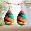 Vibrant Colorful Rendering PU Leather Earrings Abstract Mountain Ribbon Whirlpool Elements Pattern Water Drop Shaped Earrings