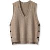 Women's Vintage V-Neck Knitting Vest Side Split Button Sleeveless Sweater Autumn Winter Solid Color Casual Waistcoat