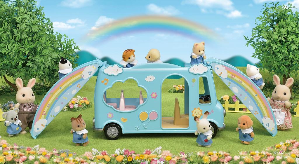 Sylvanian Families Kindergarten Vehicle Kindergarten ST Mark Certification For Ages 3 and Up Toy Dollhouse Sylvanian Families EPOCH [Rainbow Bus] S-62