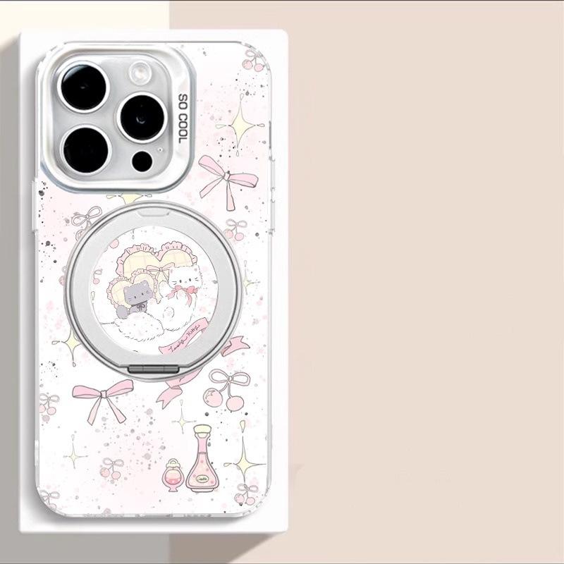 Cherry kitten applies to iPhone16promax colored silver mobile phone case Apple protective case
