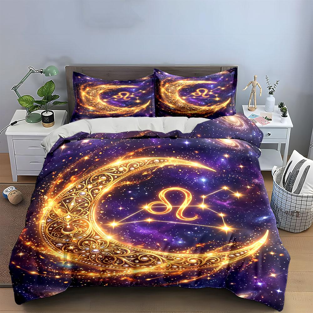 Golden Leo Zodiac Bedding Set Bedding Duvet Cover Set Duvet Cover Pillowcases (1 * Duvet Cover 2 * Pillowcases, without duvet insert)