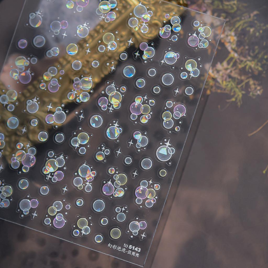 Shiny Blowing Bubble Nail Decorations Stickers 5D Shell Light Love Cat Bubble Transfer Slider Sticker DIY Manicure Decals