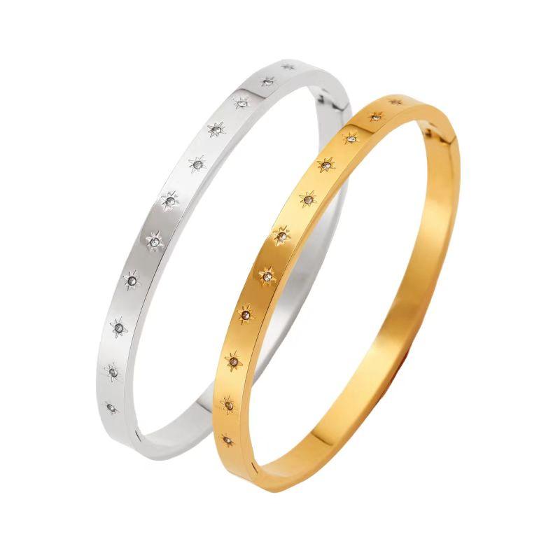 Classic High-end Stainless Steel Gold-plated 18K Silver Inlaid Zircon Fashionable 18K Bracelet