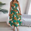 Women's Fashion Floral Print Waisted Suspender Dress Holiday Beach Maxi Dress