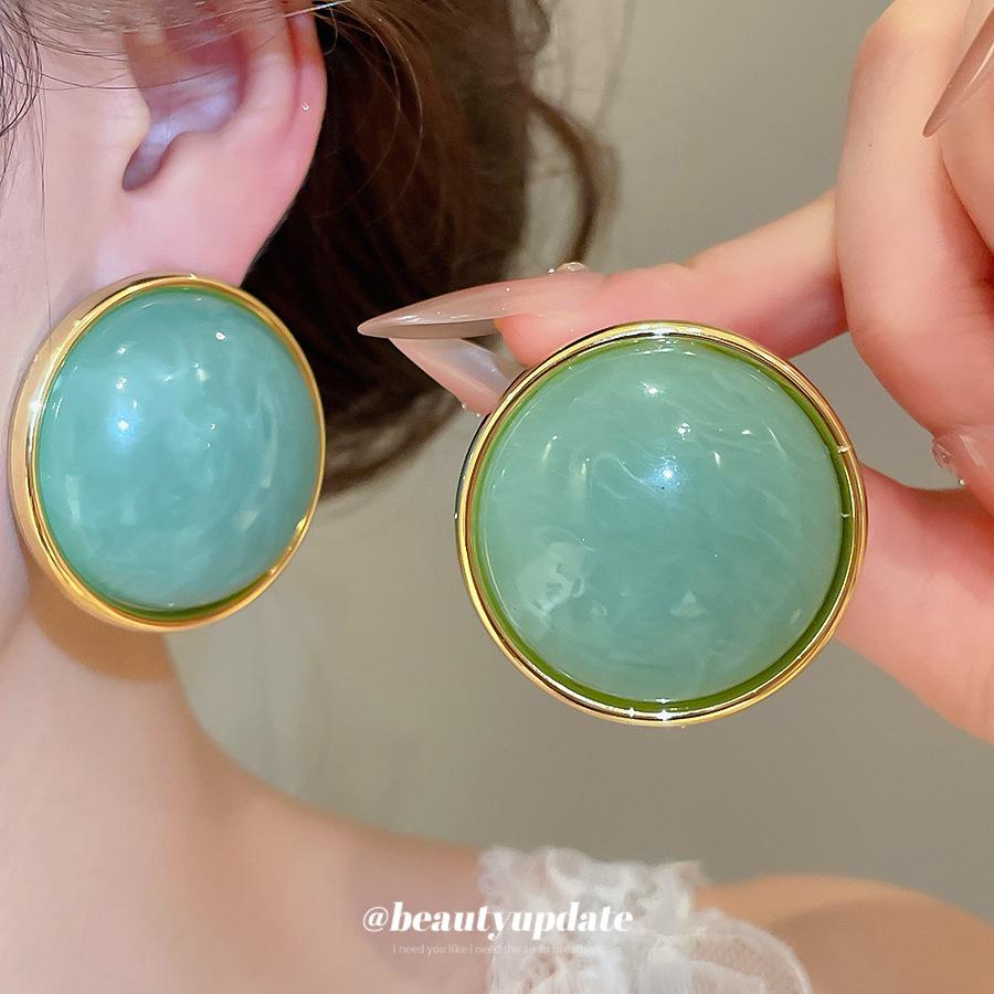 Steel Needle Acrylic Smudge Round Stud Earrings