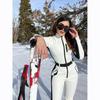 Spring Autumn Ski Jumpsuit Women's Elegant Skateboard One-piece Fleece Ski Bodysuit Female Long Sleeve Waterproof Windproof Patchwork Skiing Jumpsuits