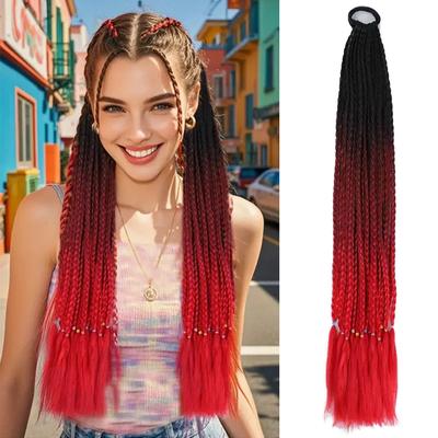 Синтетические длинные прямые косички с резинками, радужный плетеный хвост для женщин и девочек, аксессуары для вечеринок в стиле косплея