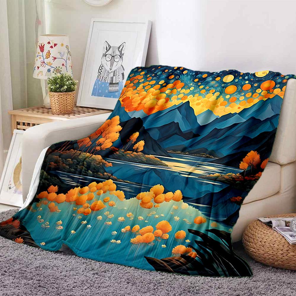 1pc Autumnal Fantasy Lightweight Flannel Blanket, Comfortable and Warm Blanket, for Office and Camping Sofa Bed, Livingroom081