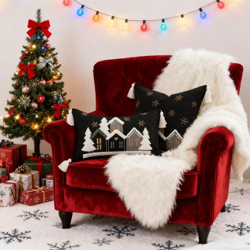 Christmas Embroidered Pillow Cover Snowflake Design Cotton Linen Throw Cushion Case Living Room Sofa Decor