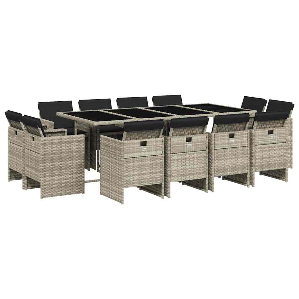 13 piece garden dining set with cushions light grey poly rattan