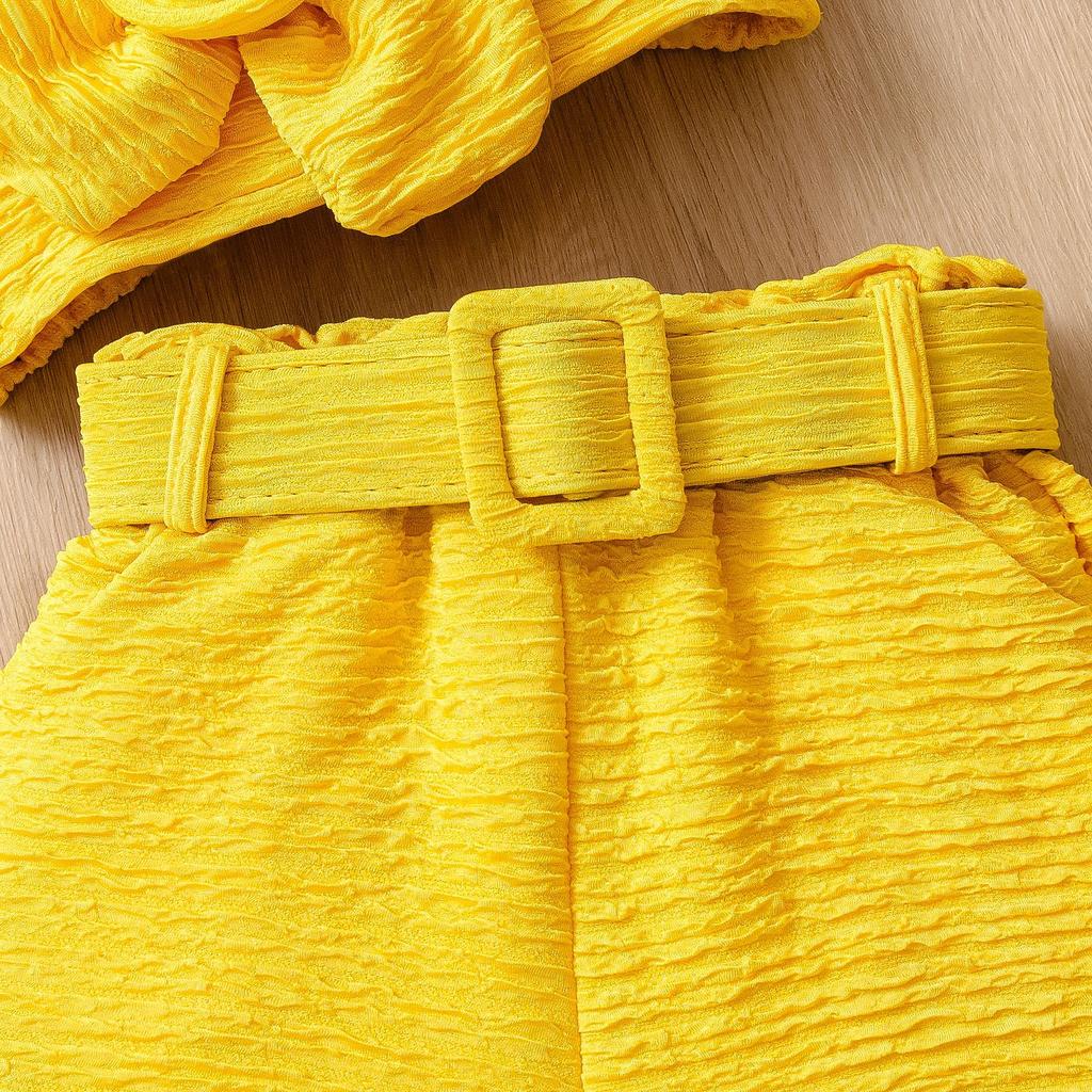 Модный комплект для девочек Летний детский многоцветный объемный цветочный топ-халтер + шорты + головной убор