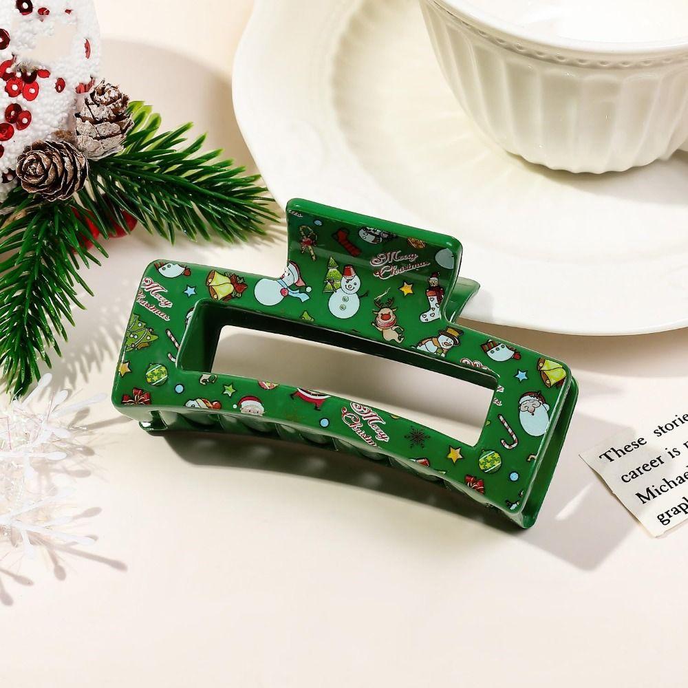 Acrylic Christmas Hair Clip Elk Christmas Tree Print Women Headwear Cute Ponytail Hairpin