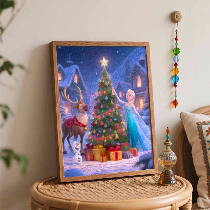 Disney oil painting painting art handmade painting kit Christmas tree Elsa Olaf reindeer home decoration birthday gift
