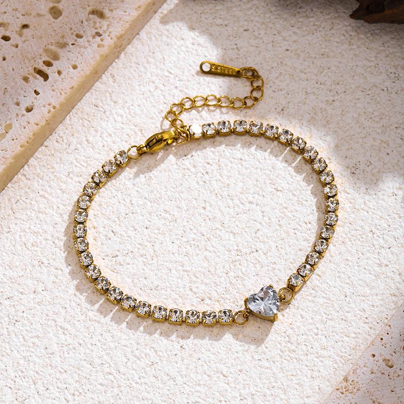 Luxury Heart Zircon Bracelet - Stainless Steel Jewelry for Women, Hypoallergenic Gift Gold Color Bangles Chain Accessories