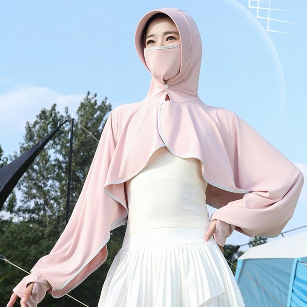 Long Sleeve Facemask Hat Sunscreen Shawl Solid Color Sun Protection Clothing Summer