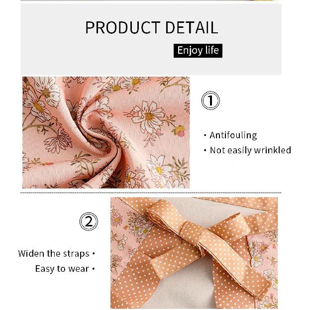 2 Pcs Womens Server Half Apron with Pockets, Floral Print Vintage Waist Apron Ruffle, for Cooking, Painting, Kitchen Baking, Service, Pink and Green