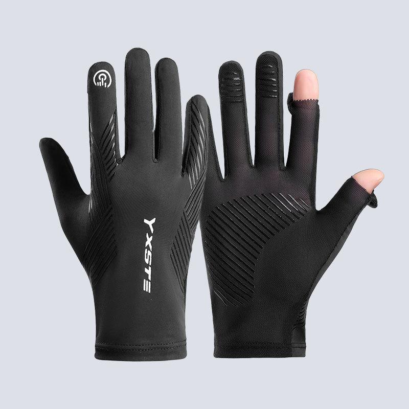 Men's summer ice silk non-slip and UV-proof driving touch screen leakage two-finger sports gloves