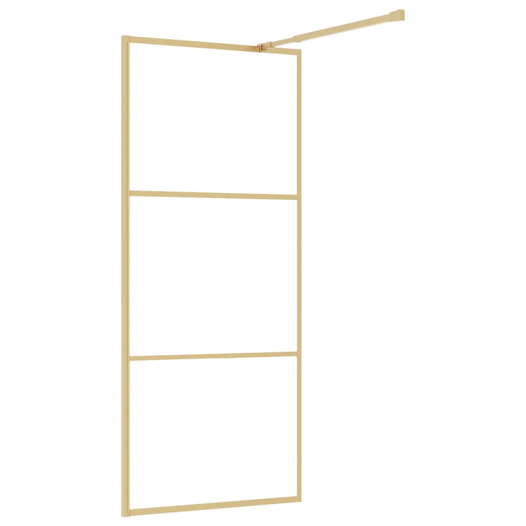 Walk in Shower Screen with Tempered Clear Glass and Gold Frame 90 x 195 cm