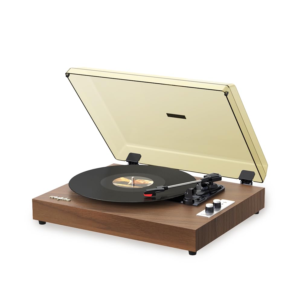 WhatPlus Record Player with Wireless ReceiveTransmit, 334578 RPM Compatible, 71012-Inch Records, RCA Line Output, Headphone Jack, and Dust Cover